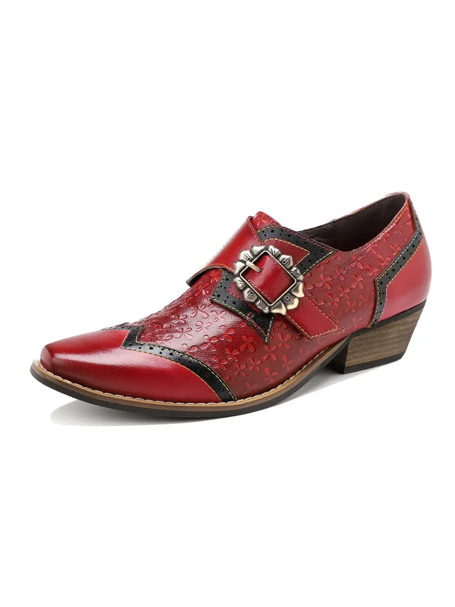Vivid Daisy Embossed Leather Monk