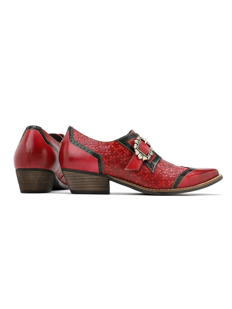 Vivid Daisy Embossed Leather Monk