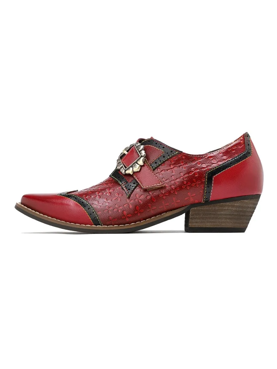 Vivid Daisy Embossed Leather Monk