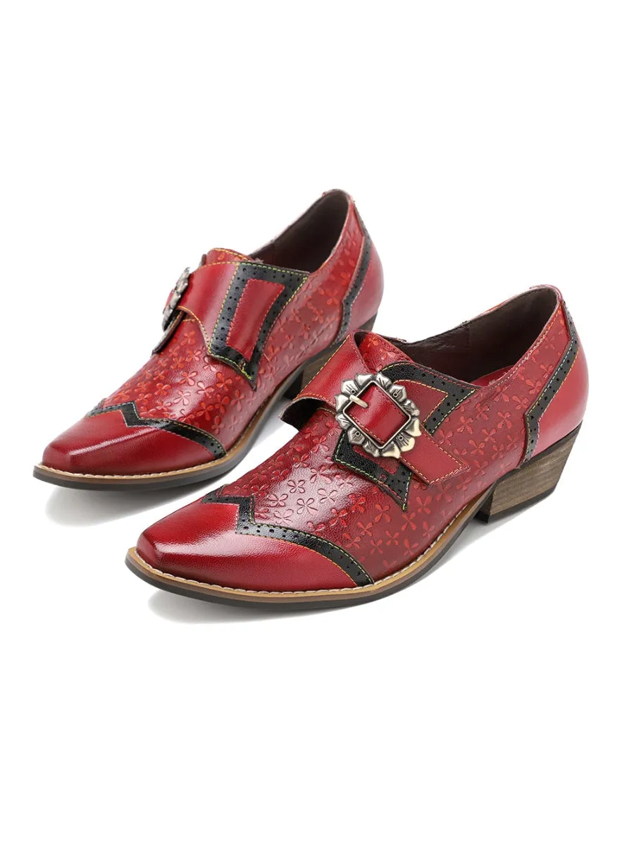 Vivid Daisy Embossed Leather Monk