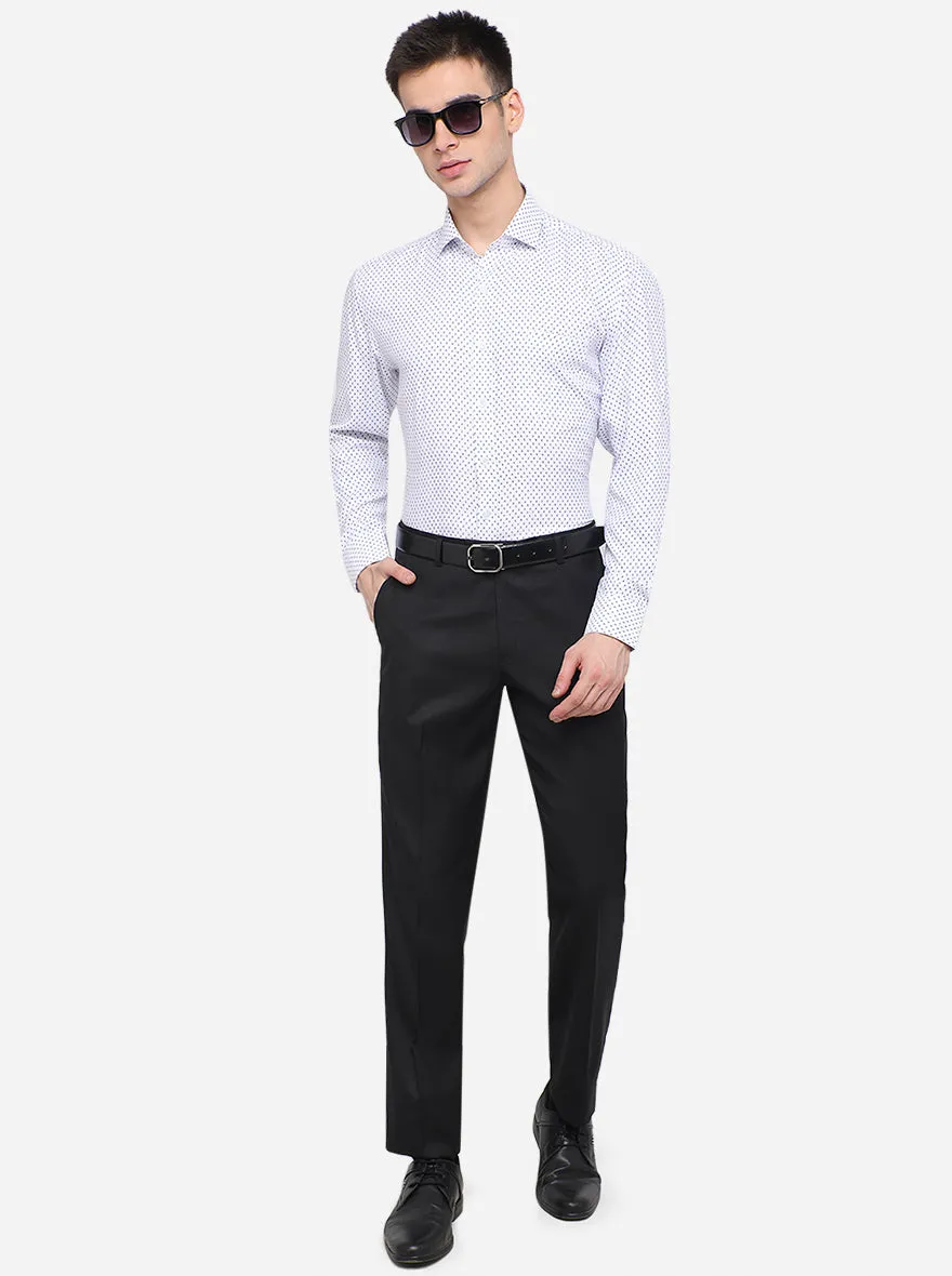 White & Blue Printed Regular Fit Formal Shirt | JadeBlue