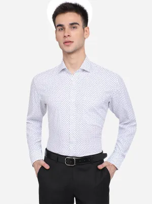 White & Blue Printed Regular Fit Formal Shirt | JadeBlue