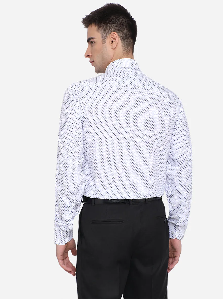 White & Blue Printed Regular Fit Formal Shirt | JadeBlue