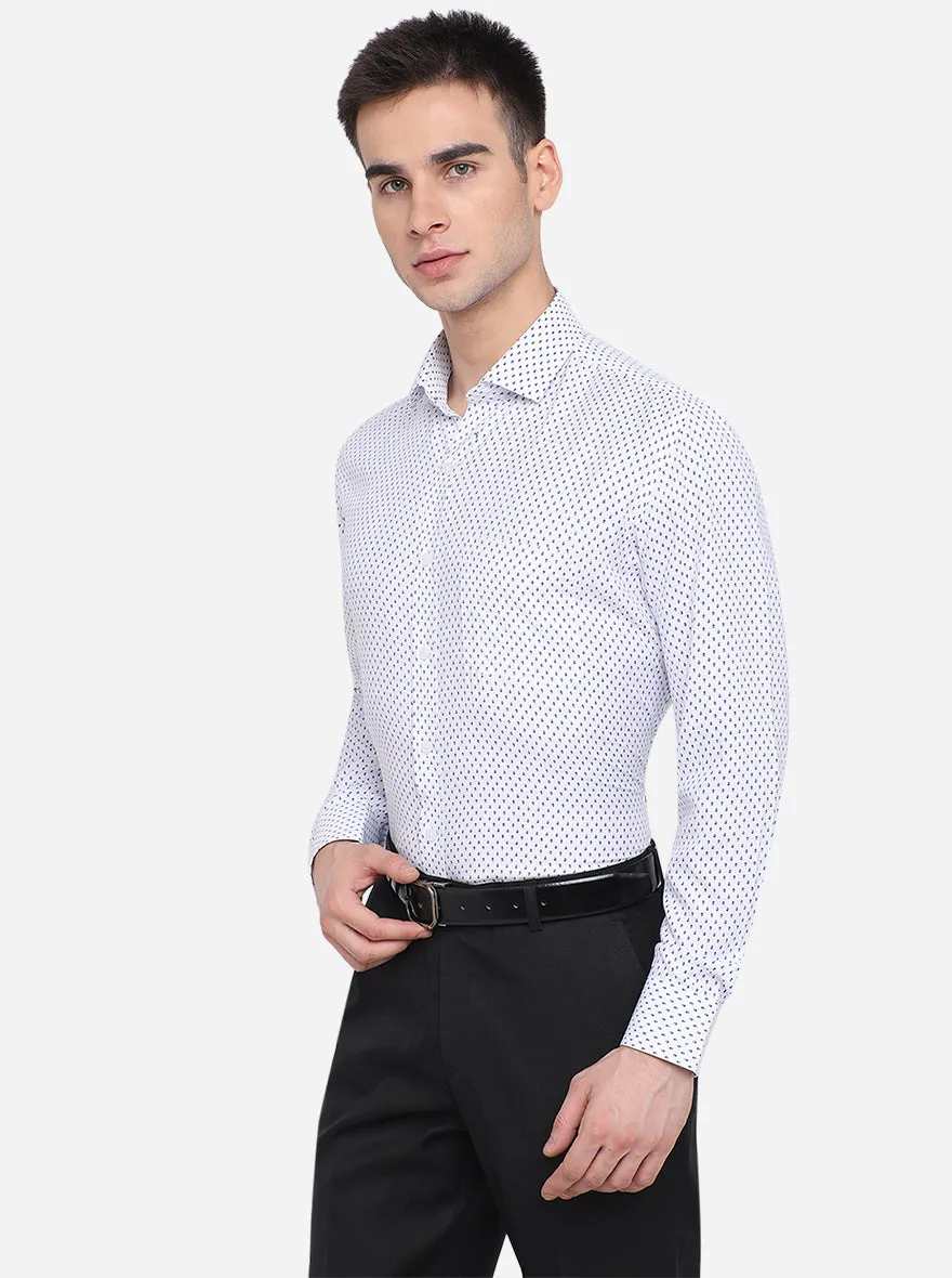 White & Blue Printed Regular Fit Formal Shirt | JadeBlue