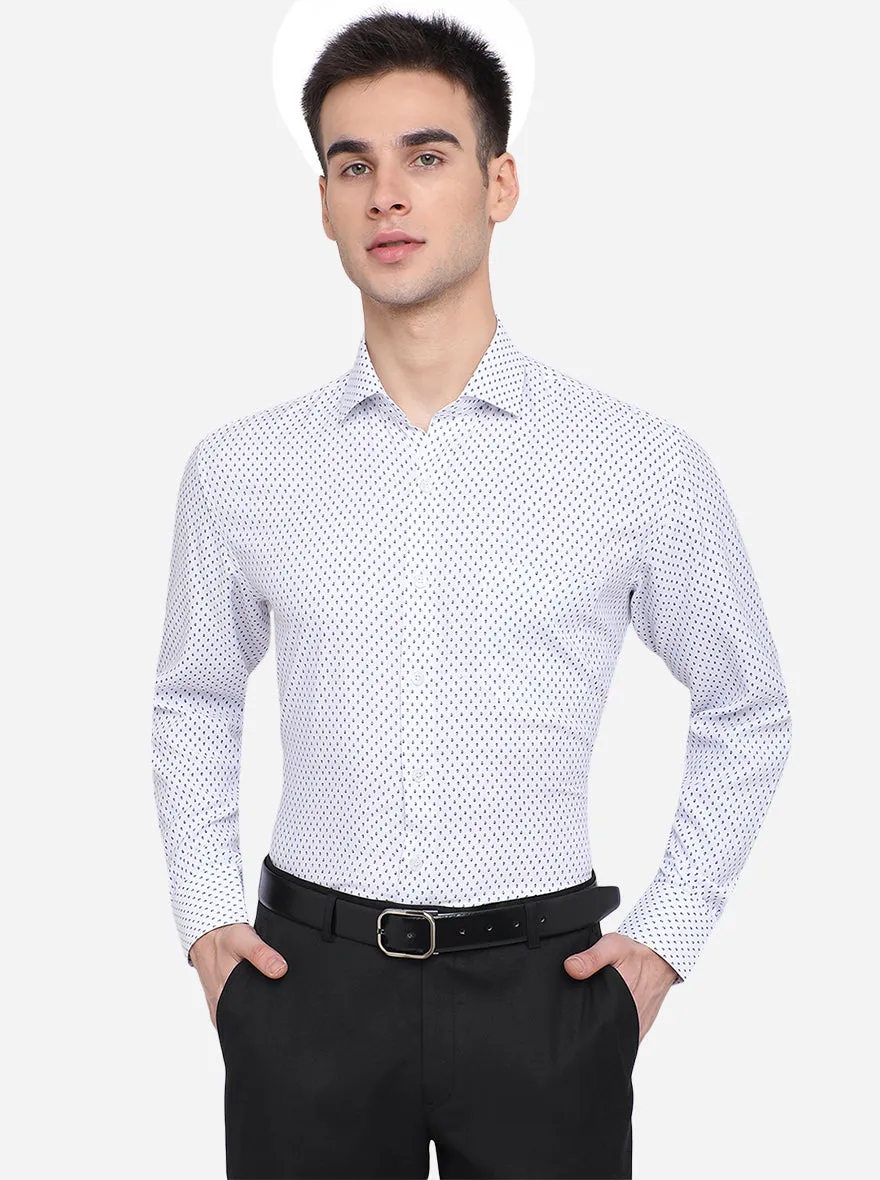 White & Blue Printed Regular Fit Formal Shirt | JadeBlue