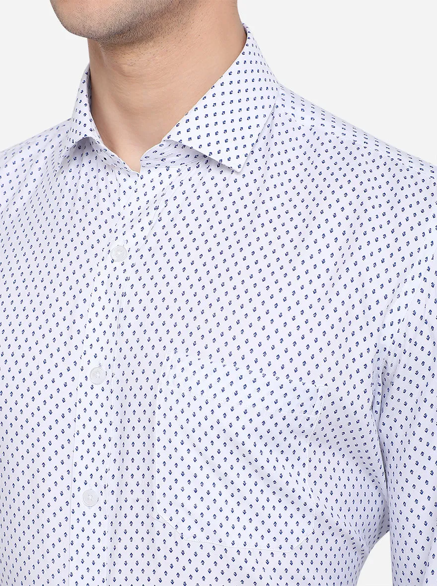 White & Blue Printed Regular Fit Formal Shirt | JadeBlue