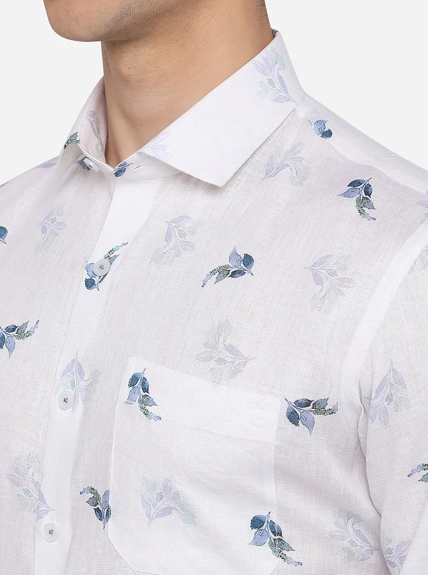 White Printed Regular Fit Formal Shirt | JadeBlue
