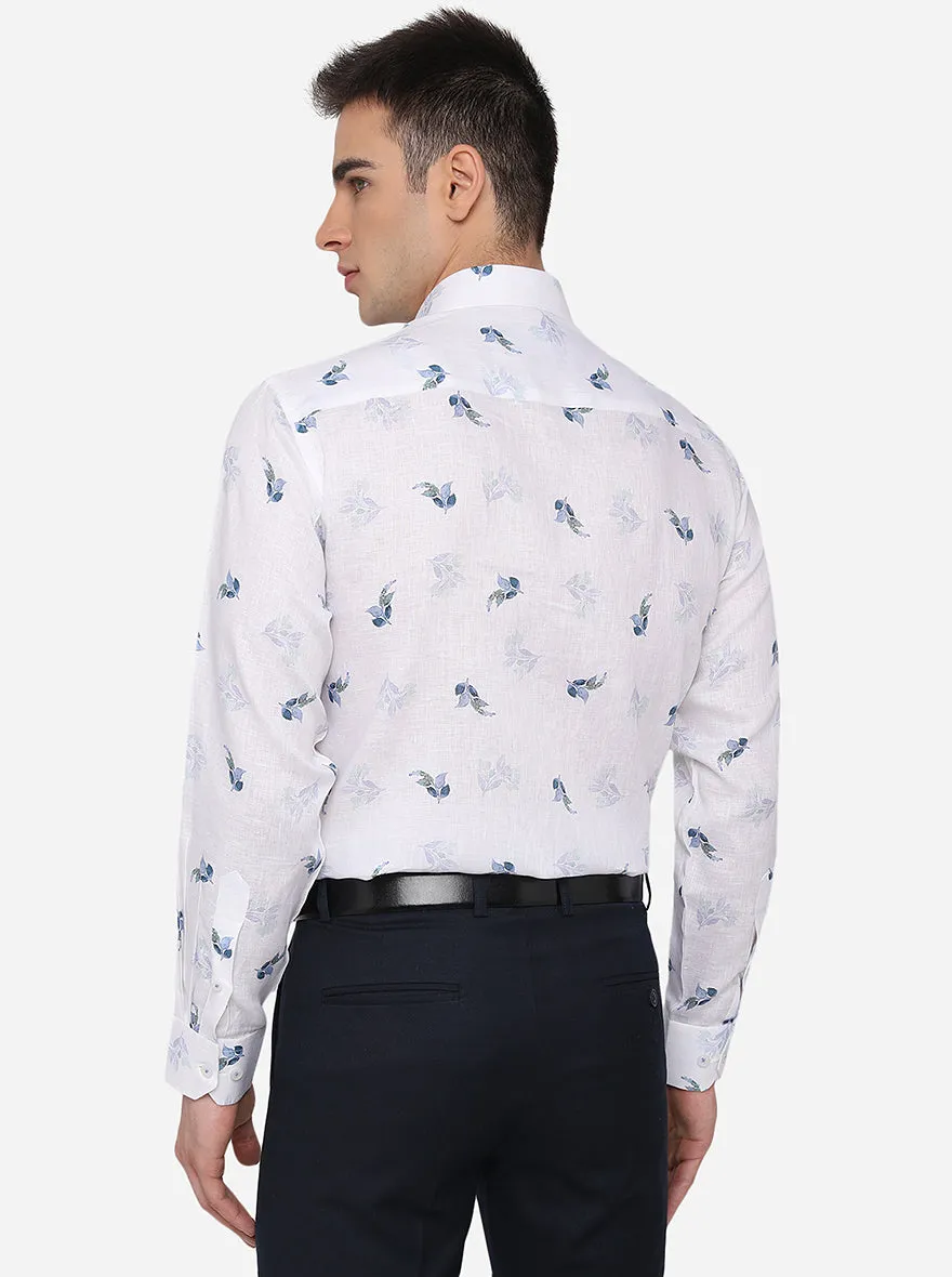 White Printed Regular Fit Formal Shirt | JadeBlue