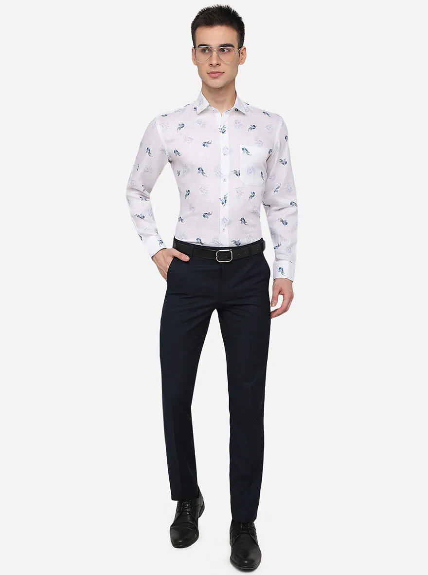 White Printed Regular Fit Formal Shirt | JadeBlue