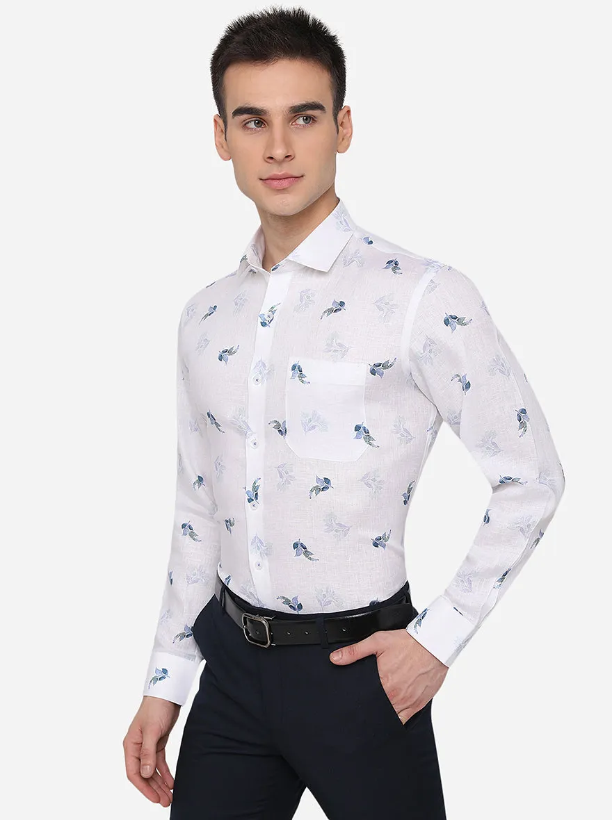 White Printed Regular Fit Formal Shirt | JadeBlue