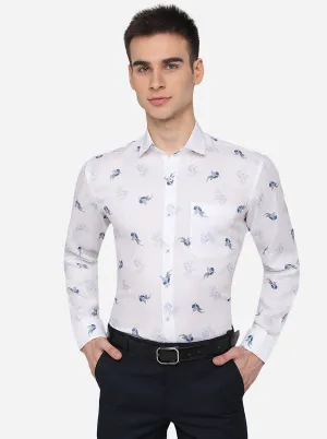 White Printed Regular Fit Formal Shirt | JadeBlue