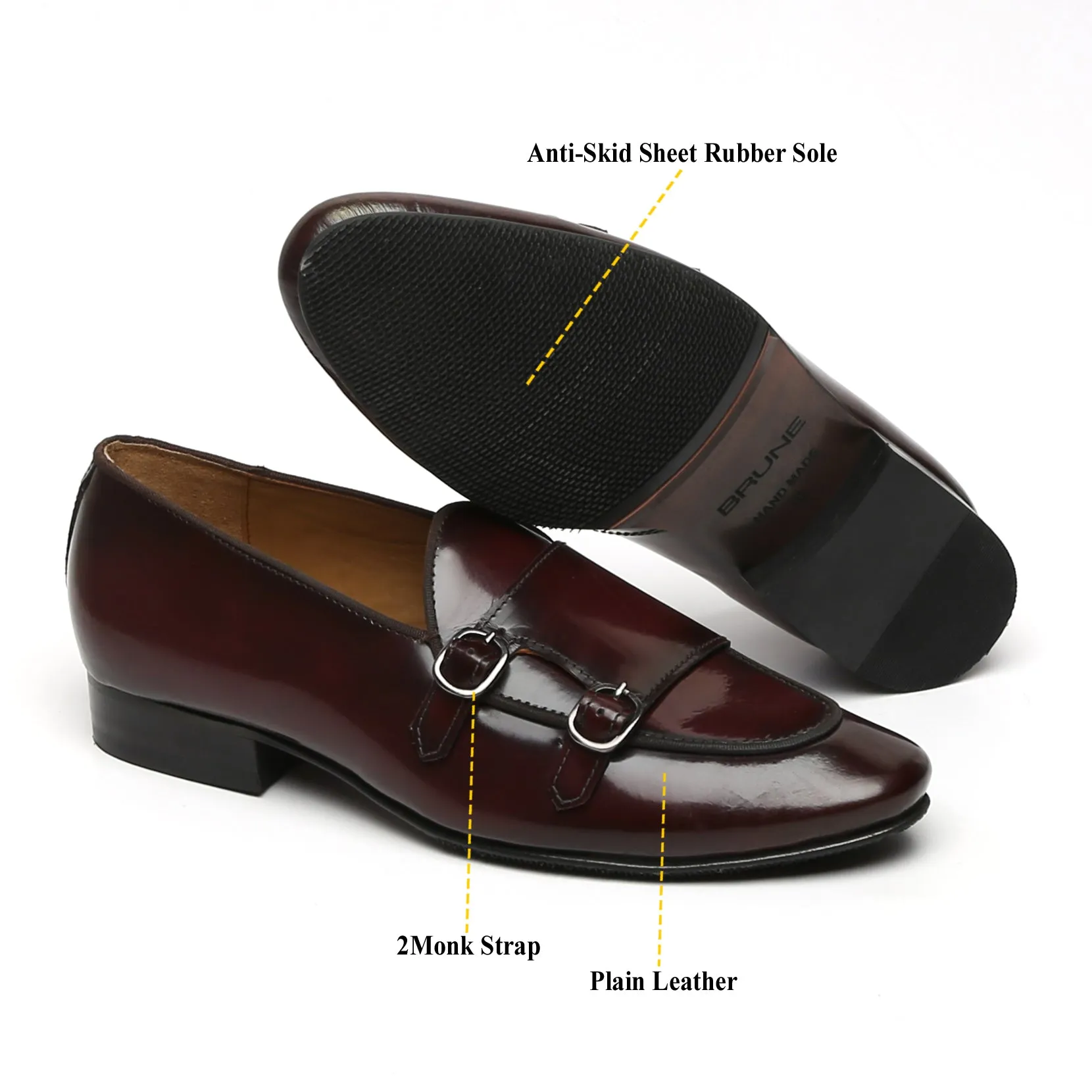 Wine Monk Strap Slip-On In Brush Off Leather By Brune & Bareskin