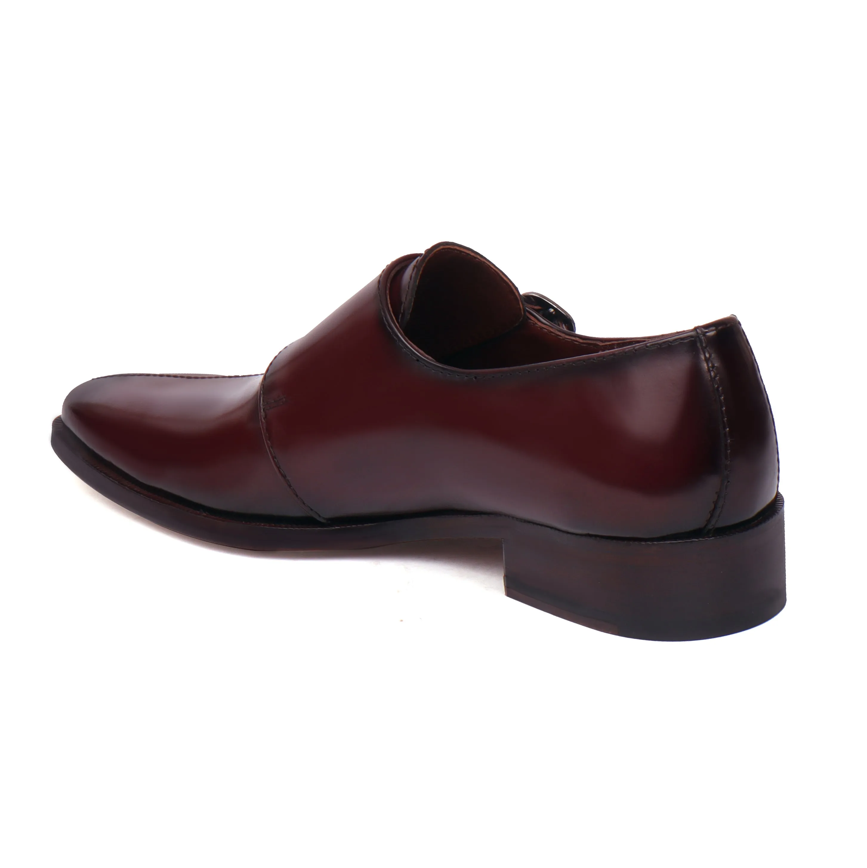 Wine Sleek Apron Toe Slip-On Shoes Double Monk Patent Leather