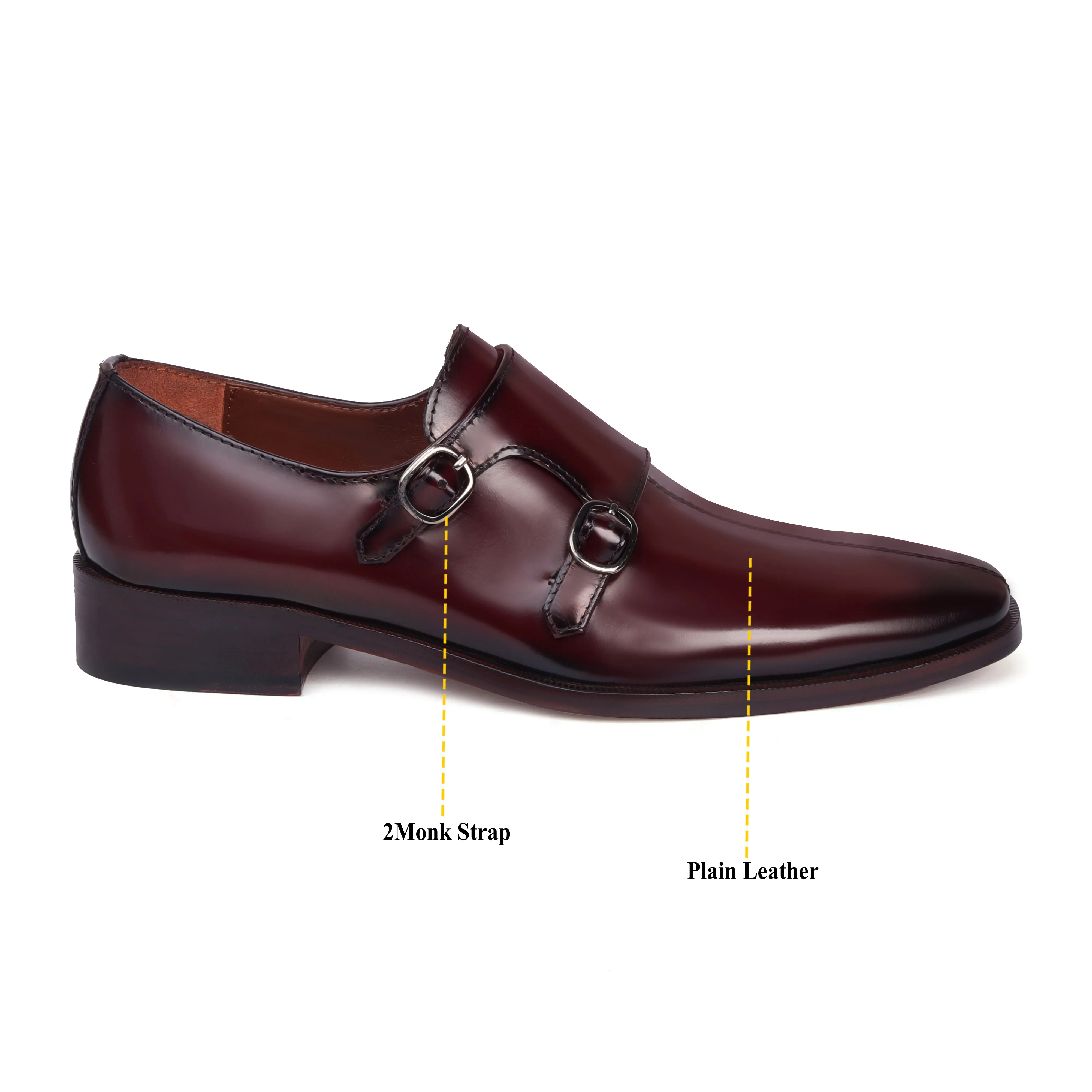 Wine Sleek Apron Toe Slip-On Shoes Double Monk Patent Leather