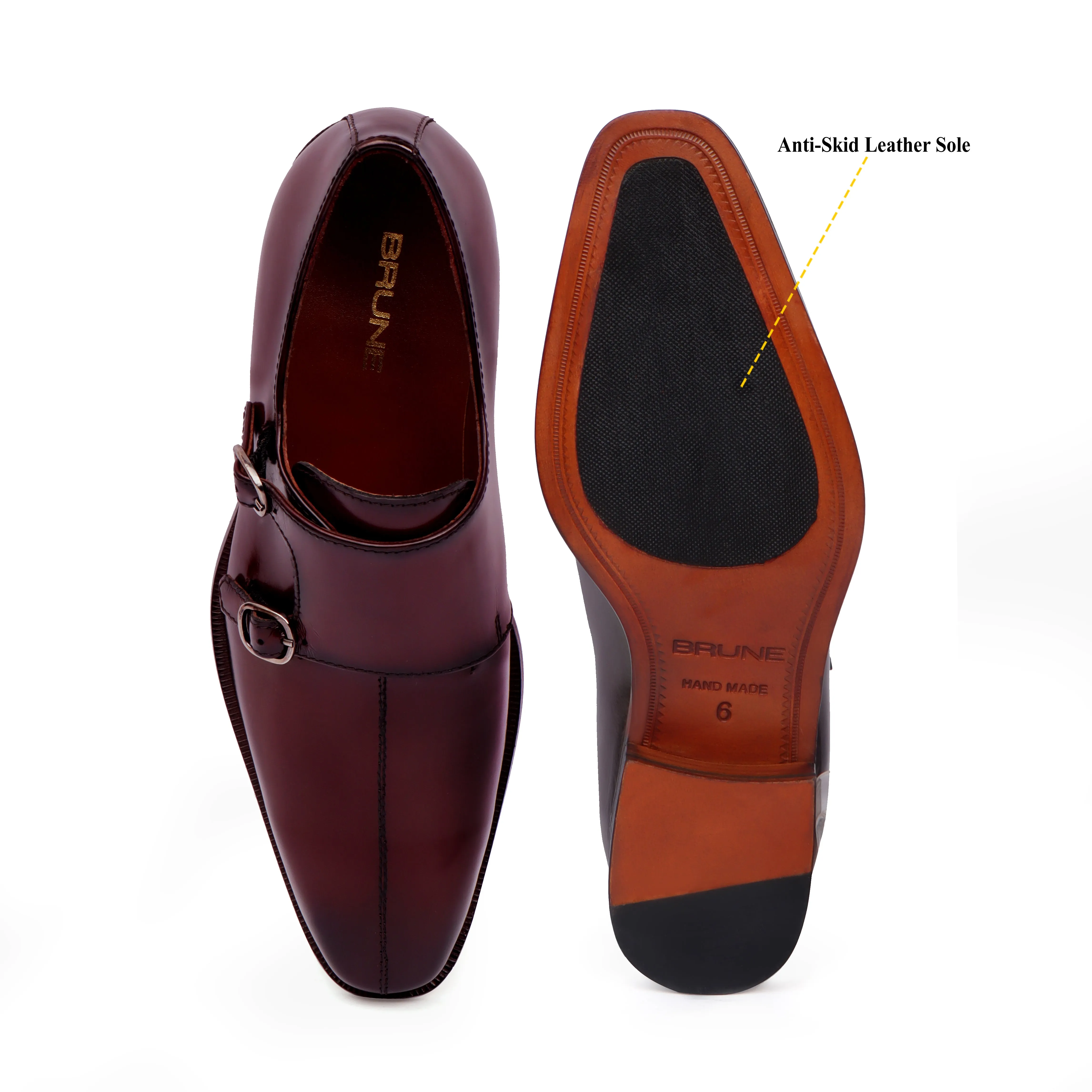 Wine Sleek Apron Toe Slip-On Shoes Double Monk Patent Leather