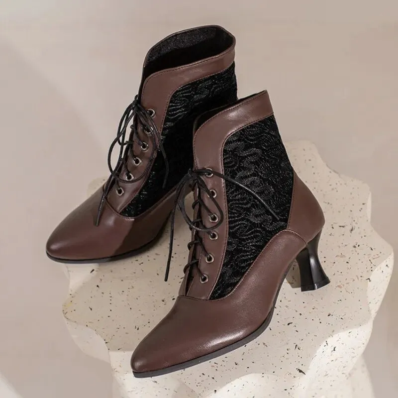 Women Ankle Boots Leather Lace Modern Boots