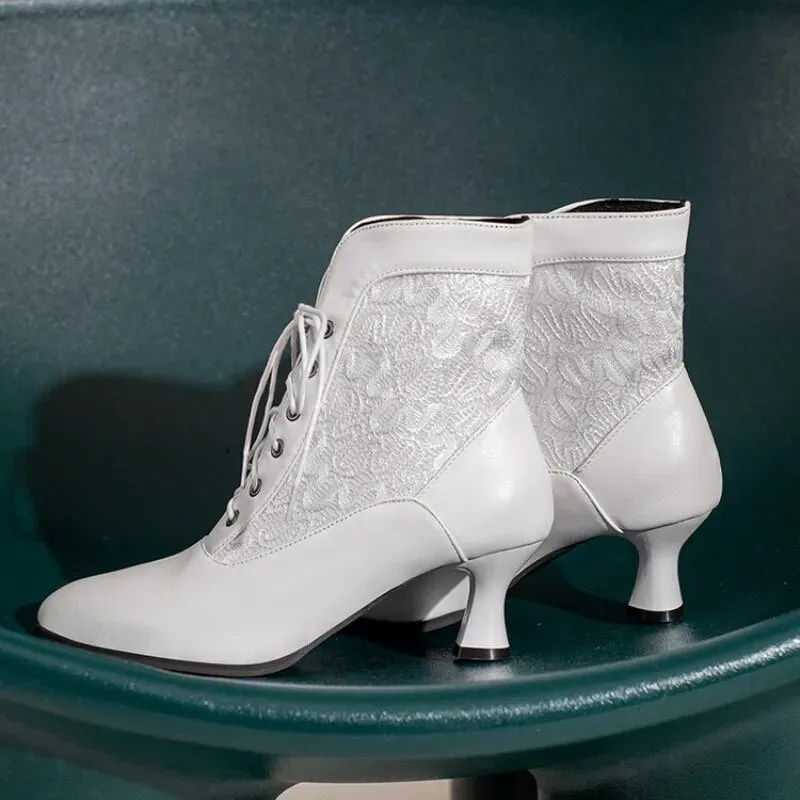 Women Ankle Boots Leather Lace Modern Boots