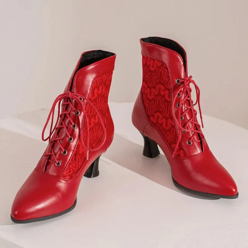 Women Ankle Boots Leather Lace Modern Boots