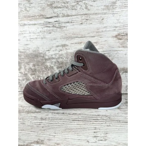 Youth Nike Air Jordan 5 Retro Burgundy Suede Sneakers Sz 1Y Athletic