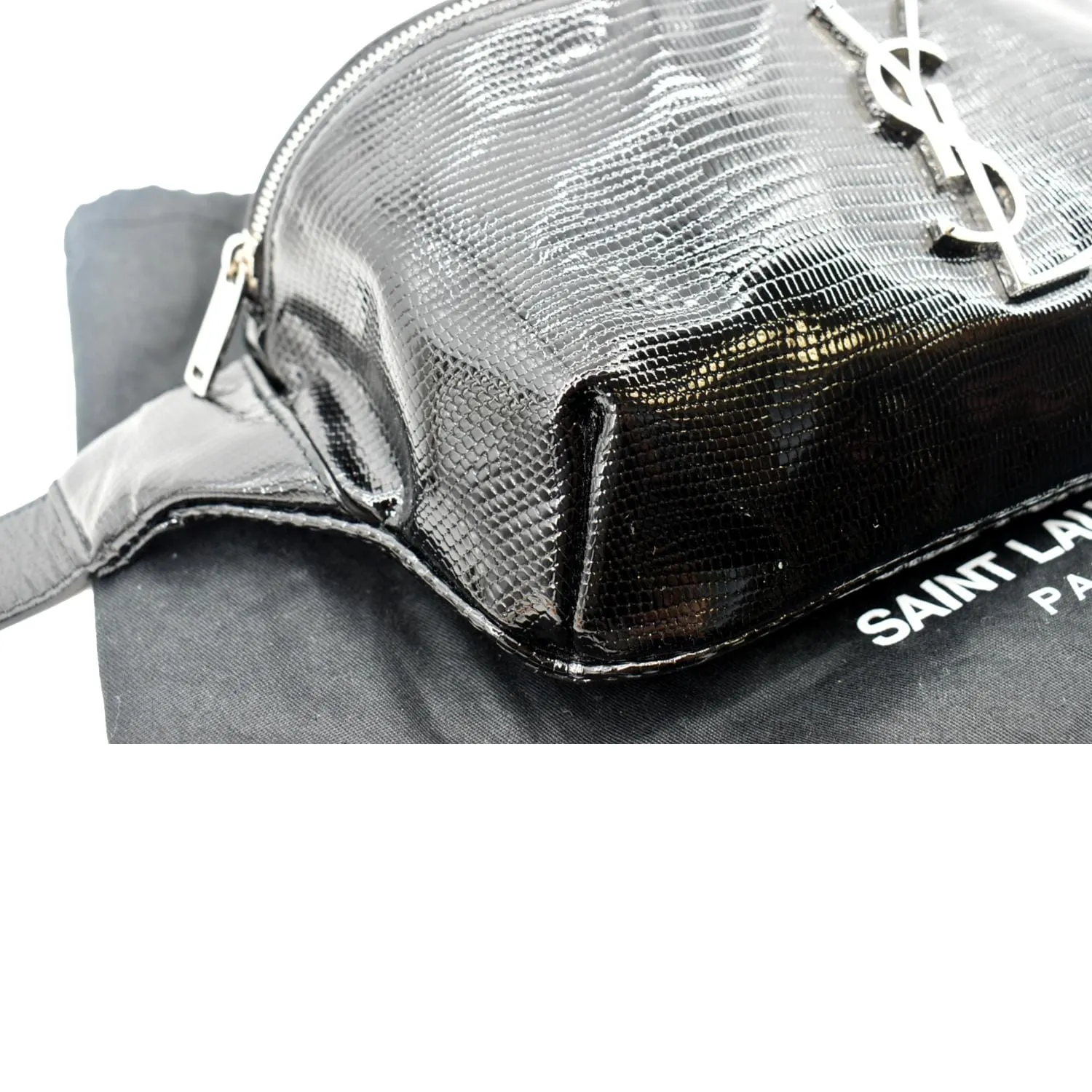 YVES SAINT LAURENT Embossed Patent Leather Belt Bag Black