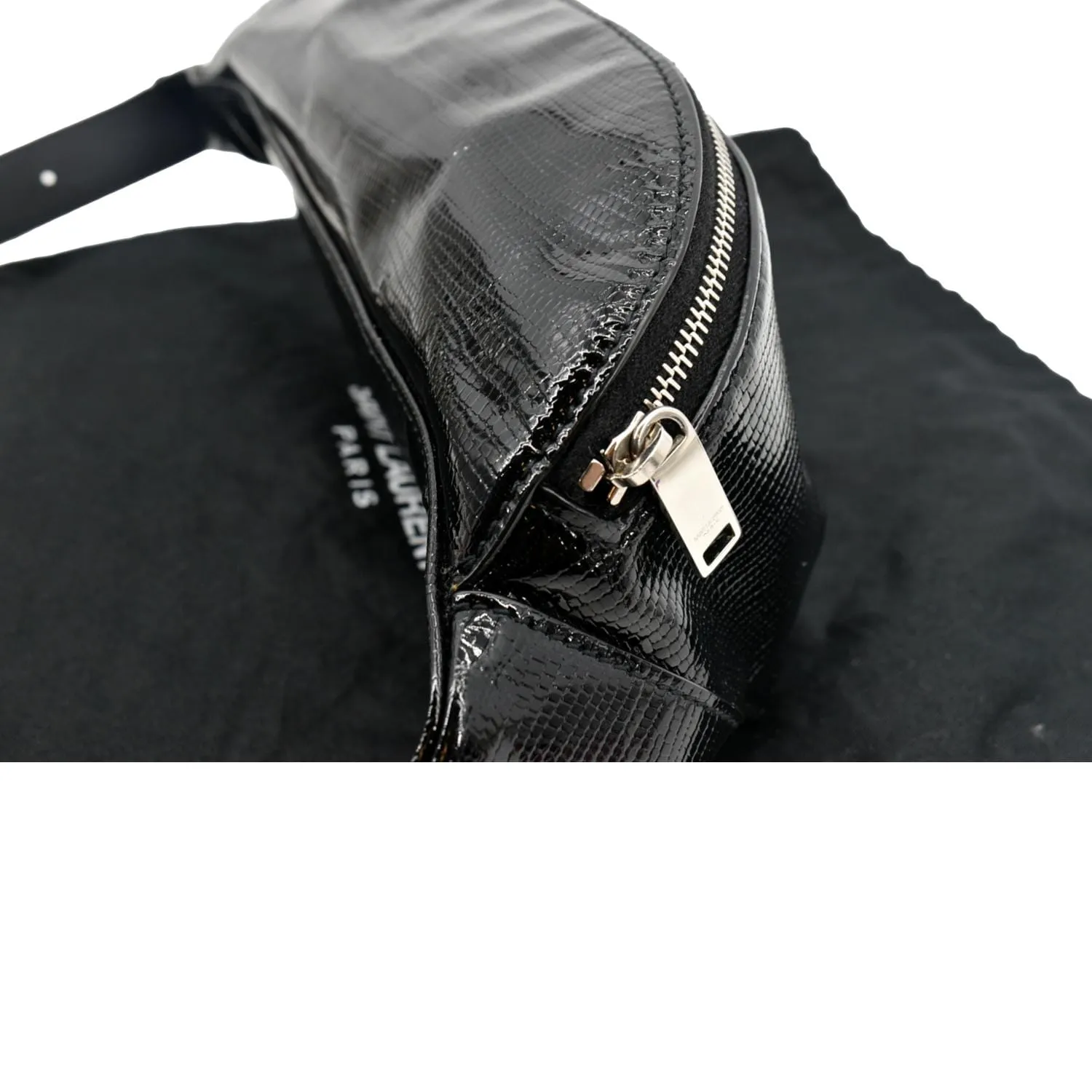 YVES SAINT LAURENT Embossed Patent Leather Belt Bag Black