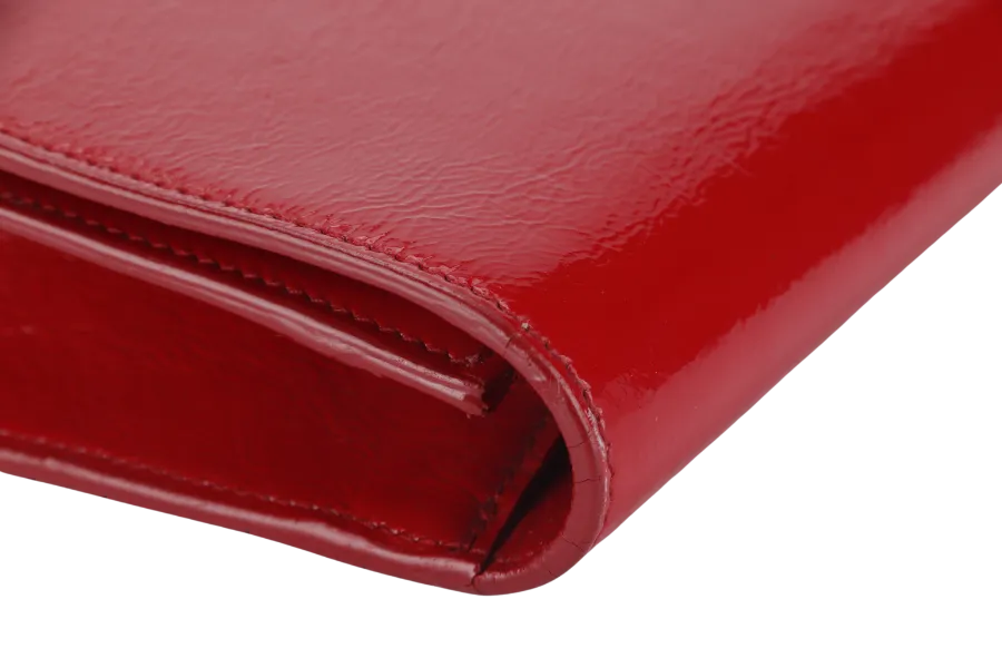 YVES SAINT LAURENT (YSL) BELLE DE JOUR CLUTCH (203855 467891) RED PATENT LEATHER & GOLD HARDWARE WITH DUST COVER