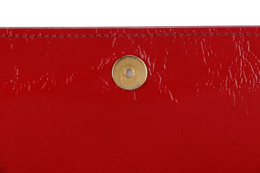YVES SAINT LAURENT (YSL) BELLE DE JOUR CLUTCH (203855 467891) RED PATENT LEATHER & GOLD HARDWARE WITH DUST COVER