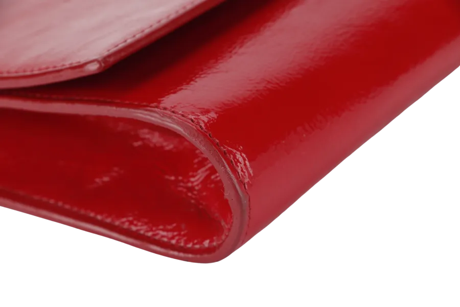 YVES SAINT LAURENT (YSL) BELLE DE JOUR CLUTCH (203855 467891) RED PATENT LEATHER & GOLD HARDWARE WITH DUST COVER